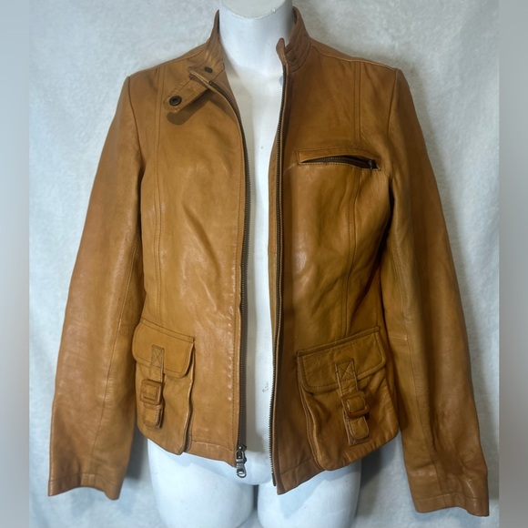 Vintage Banana Republic Camel leather utility moto jacket - Picture 2 of 14
